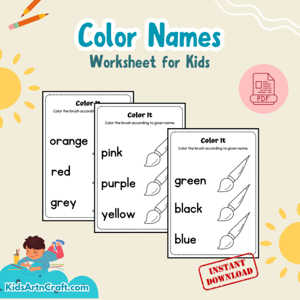 Color Names Worksheet for Kids