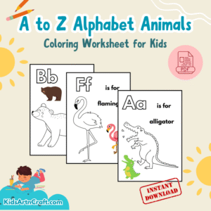 A to Z Alphabet Animals Coloring Worksheet for Kids