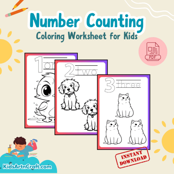 Number Counting Coloring Worksheet for Kids