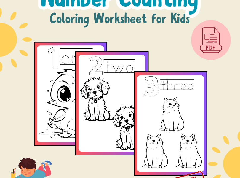 Number Counting Coloring Worksheet for Kids – SHOP