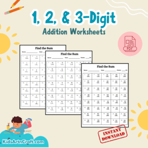 1, 2, and 3-Digit Addition Worksheet with Answer key