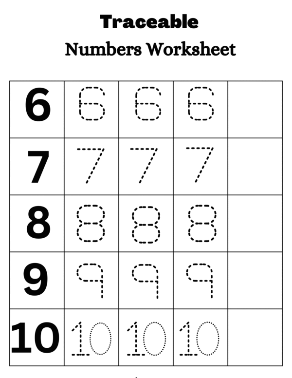 1 to 10 Number Tracing Worksheet
