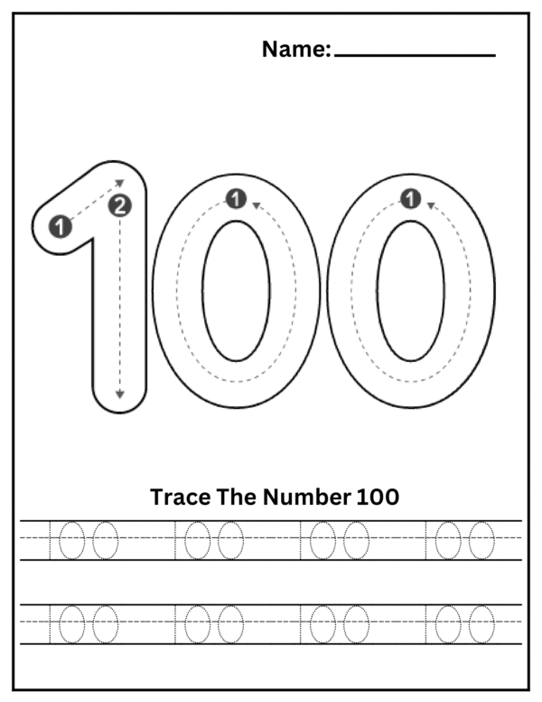 1 to 100 Number Tracing and Counting Worksheet