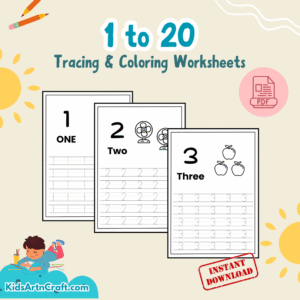 1 to 20 Number Tracing and Coloring Worksheet for Kindergarten