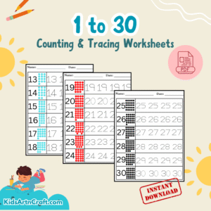 1 to 30 Counting and Tracing Worksheet
