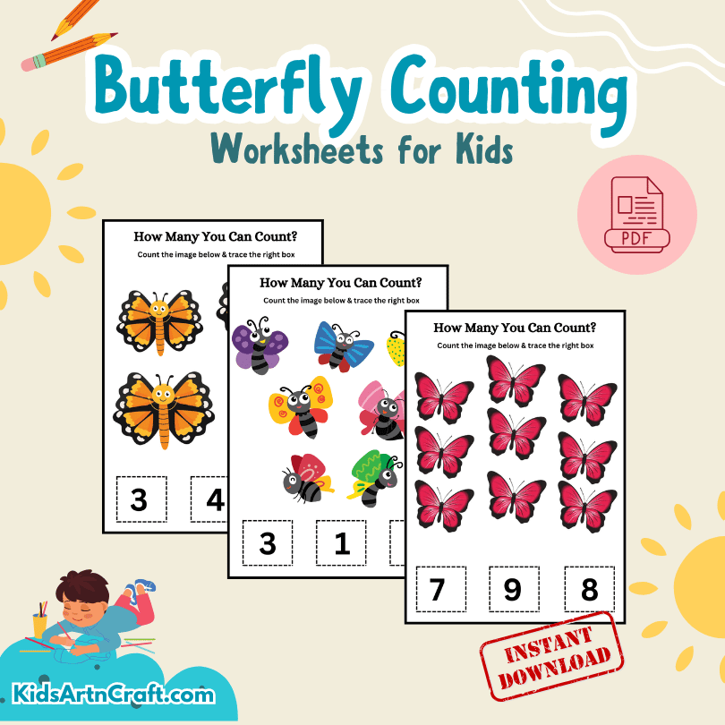 Easy Butterfly Counting Worksheet