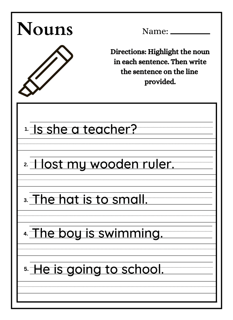 Identify Noun in Sentence Worksheet - Image 2