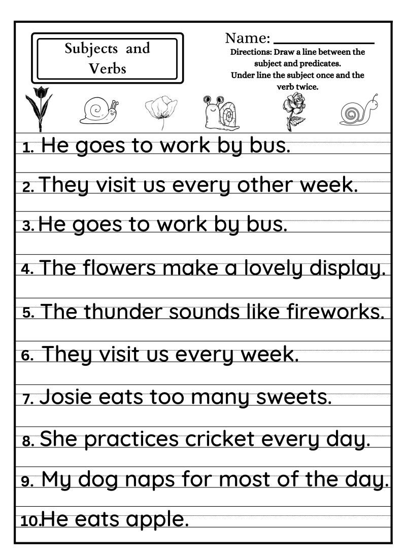 Identify Subjects in Sentence Worksheet - Image 3
