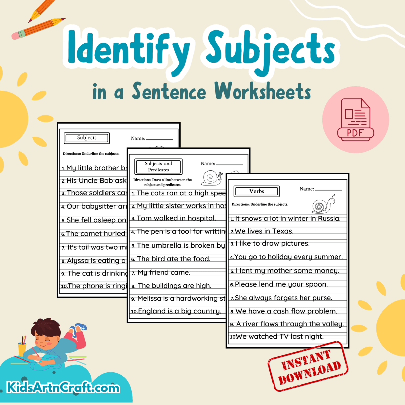 Identify Subjects in Sentence Worksheet