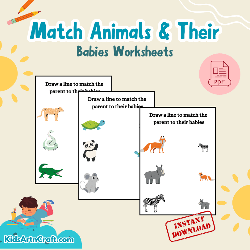 Match Animals And Their Babies Worksheet