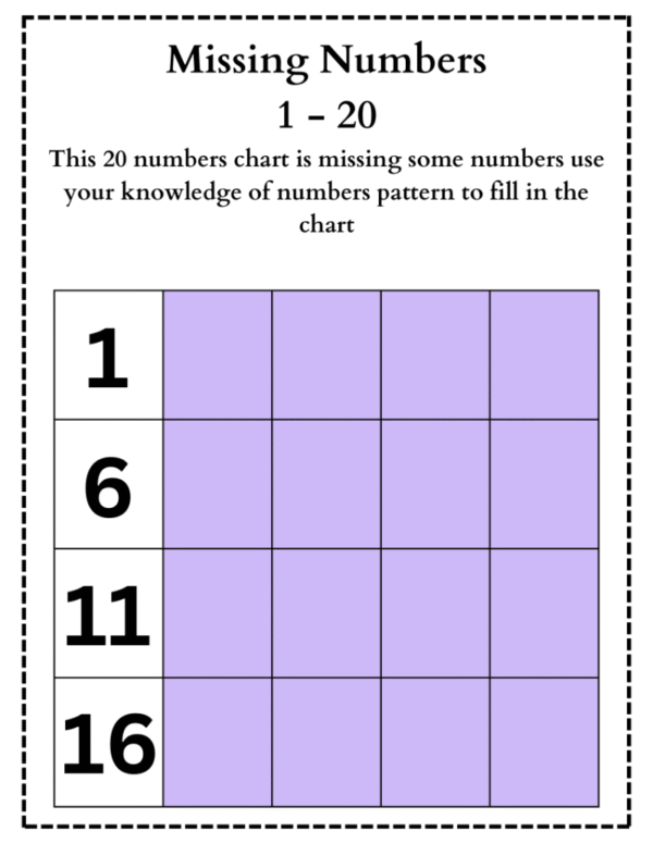 Missing Number 1 to 20 Worksheet