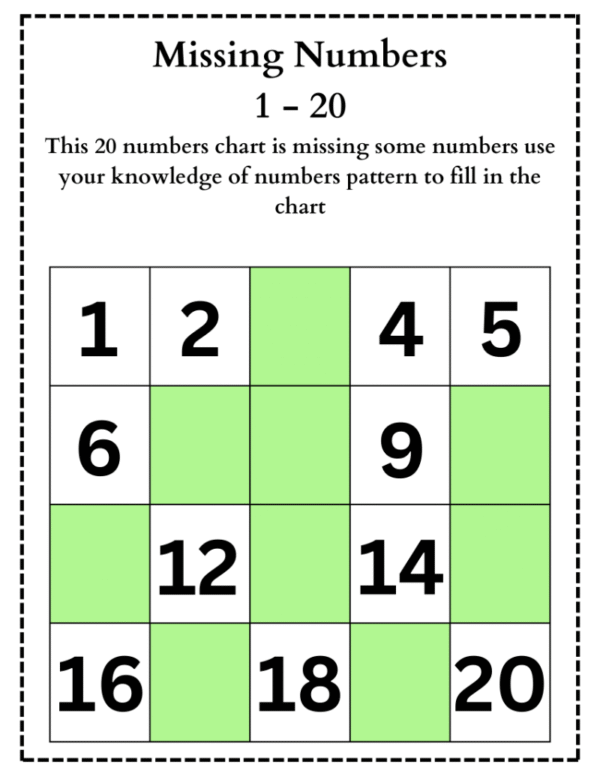 Missing Number 1 to 20 Worksheet