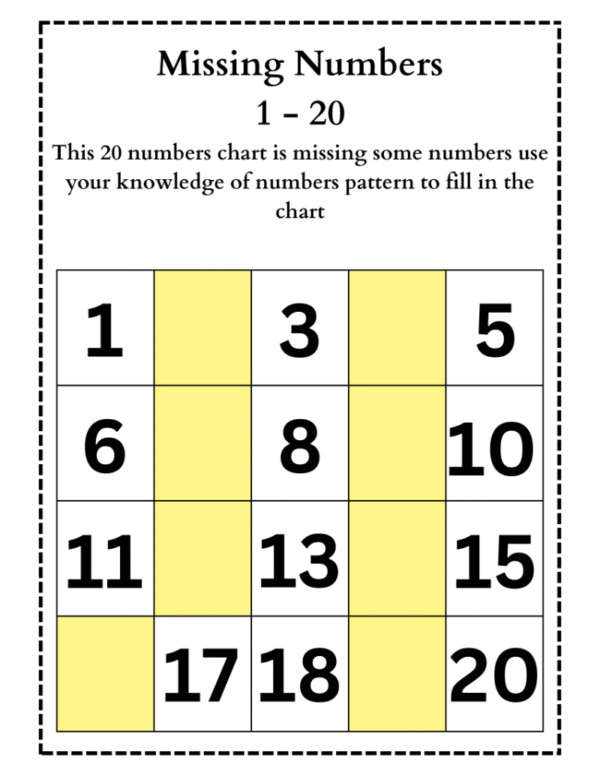 Missing Number 1 to 20 Worksheet