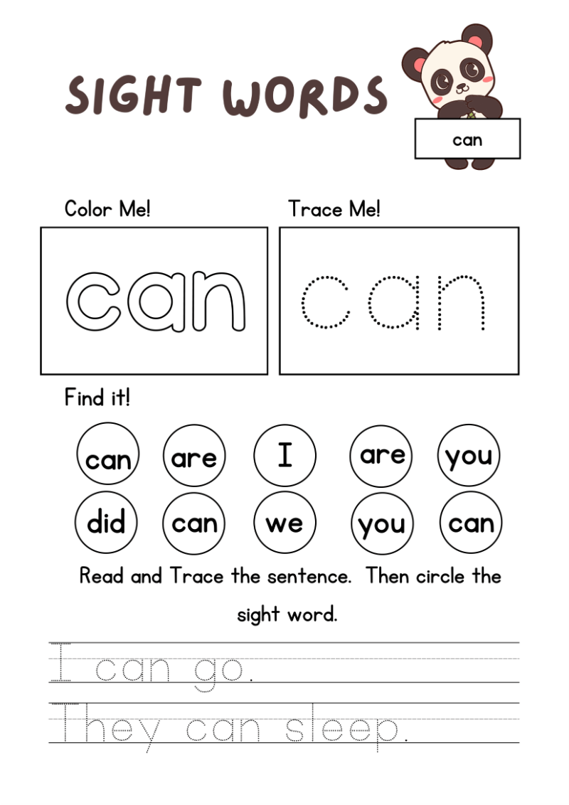 Read, Trace & Color Sight Words Worksheet - Image 2