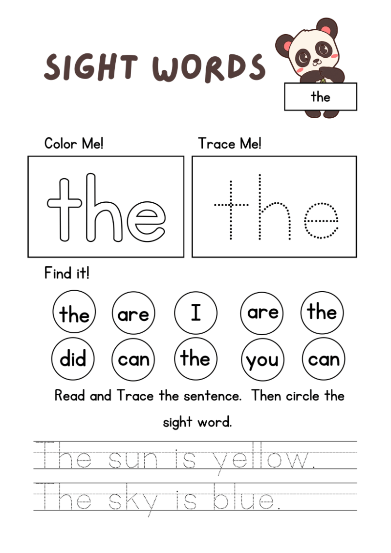 Read, Trace & Color Sight Words Worksheet - Image 4