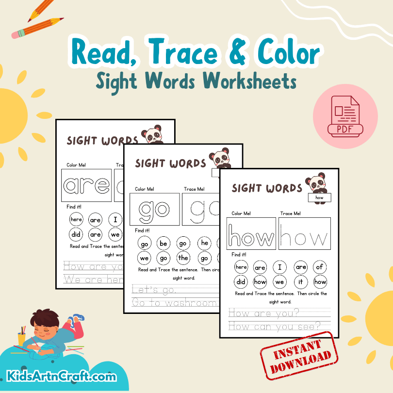 Read, Trace & Color Sight Words Worksheet