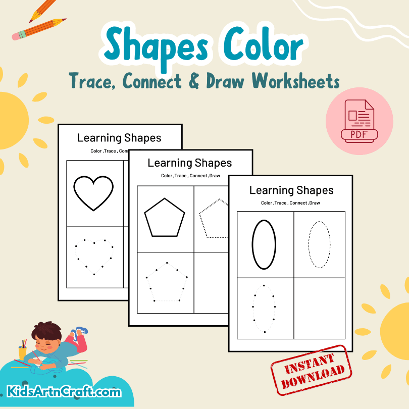Shapes - Color, Trace, Connect & Draw Worksheet