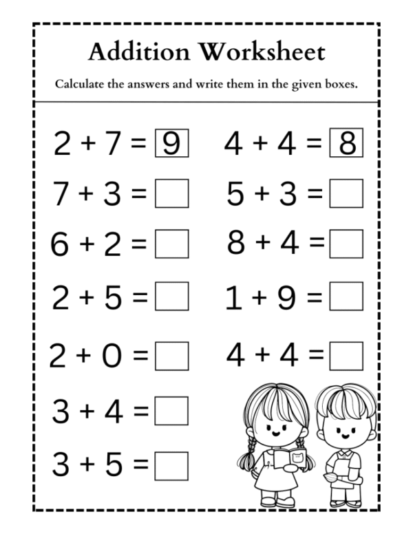 Single Digit Addition Worksheet