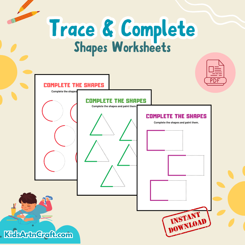 Trace & Complete the Shapes Worksheet