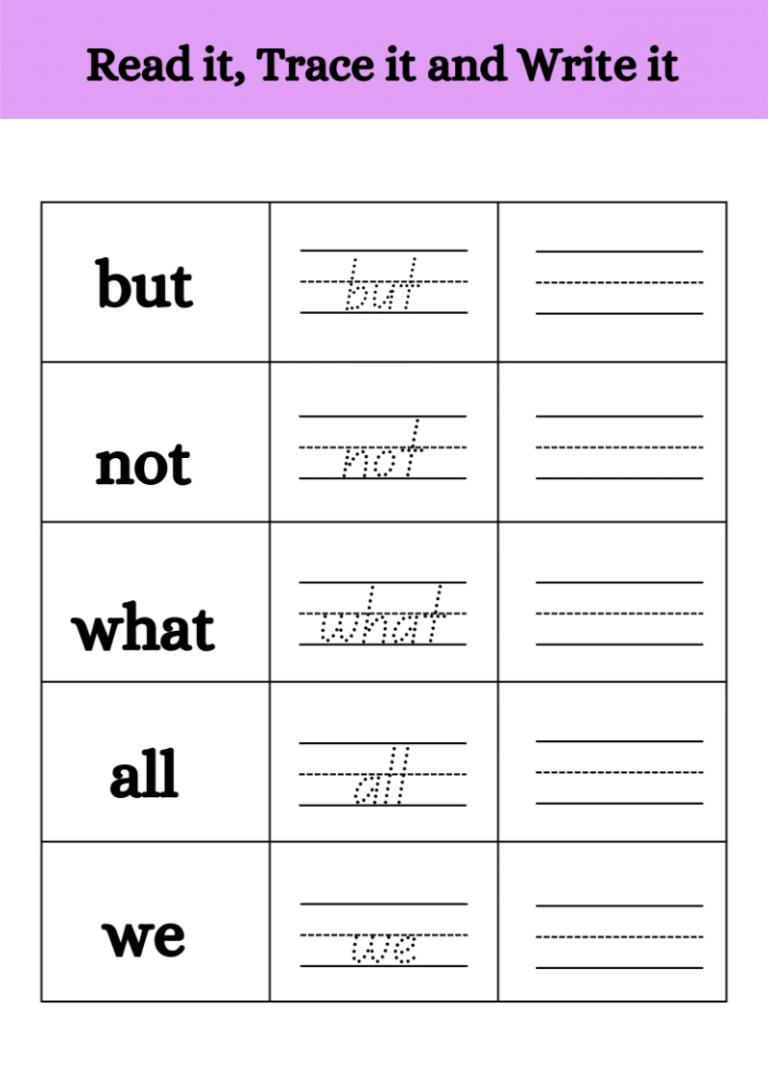 Trace and Write Sight Words Worksheet – SHOP