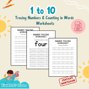 Trace the Numbers and Counting in Words (1 to 10) Worksheet