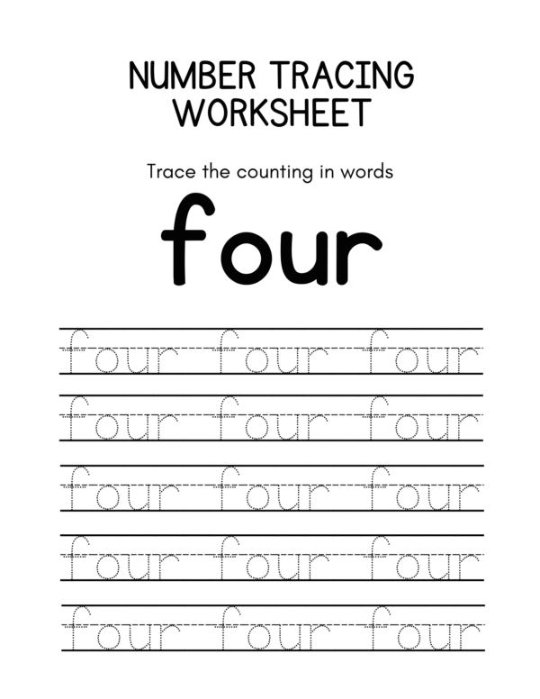 Trace the Numbers and Counting in Words (1 to 10) Worksheet